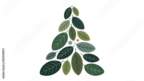 Evergreen Elegance: A minimalist illustration of an evergreen tree crafted from lush, stylized leaves, evoking a sense of calm and nature. 