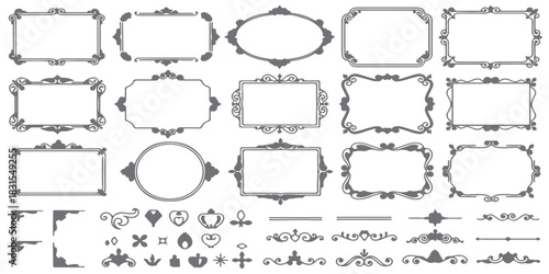 Decorative classic ornate frames, borders, corners, dividers design elements.