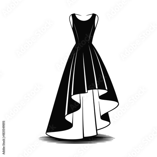 Elegant black high low evening gown sketch