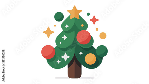 Festive Pine: A whimsical Christmas tree, adorned with vibrant ornaments and a shining star, stands as a cheerful symbol of holiday joy and merriment.