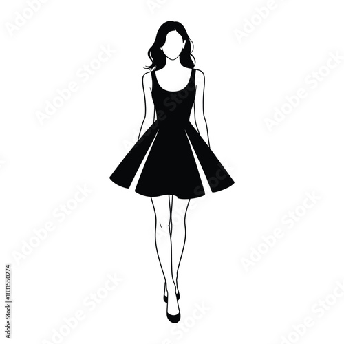 Elegant woman in a black fit and flare dress