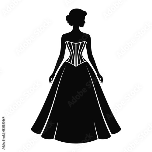 Elegant silhouette of a woman in a ball gown