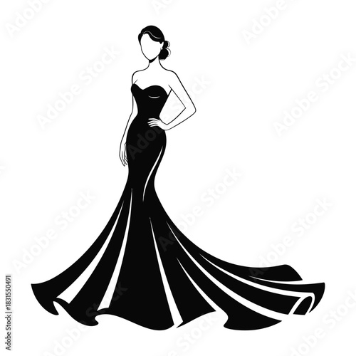 Elegant silhouette of a woman in a flowing black evening gown