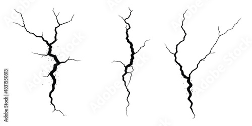 Abstract set of diverse black vector cracks, damage, and fracture elements