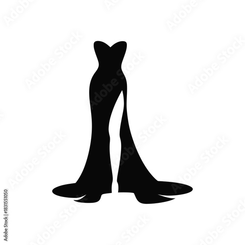 Elegant black evening gown with high slit silhouette