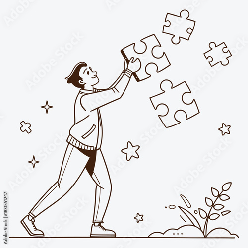 Problem-Solving Concept with Floating Puzzle Pieces