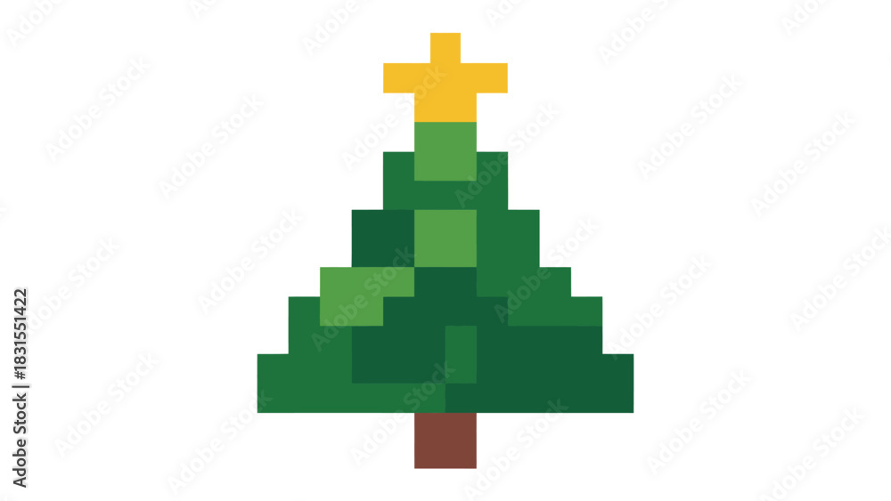 Fototapeta premium Pixel Christmas Tree: A festive digital illustration of a Christmas tree, radiating holiday cheer and pixelated charm. Perfect for holiday-themed designs and digital projects.