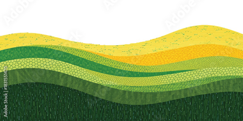 Abstract wavy green and yellow textured layers on white for nature design