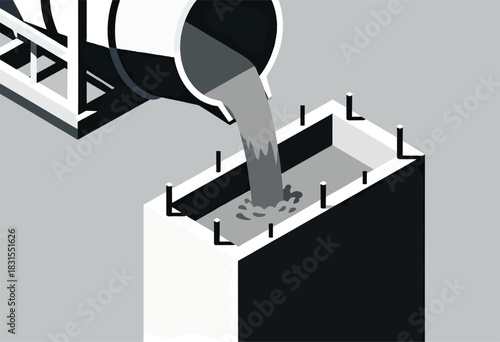 An isometric illustration shows concrete pouring into a form with rebar, next to a construction feature