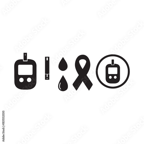 Black Silhouette of Diabetes Awareness and Blood Sugar Icons