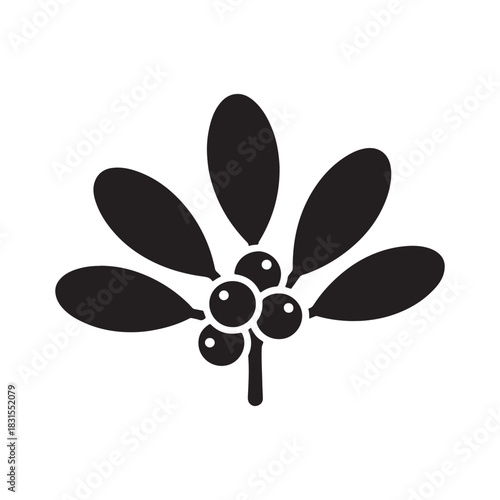 Black Mistletoe Icon: Minimalist Christmas and Winter Symbol