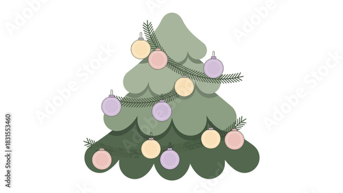 Festive Christmas Tree Decoration: A whimsical illustrated tree adorned with ornaments, ready to bring holiday cheer.