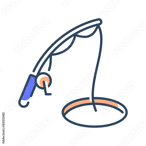 Ice fishing icon. winter, ice, fishing, snow, nature, lake, cold, frozen, hole, rod. Vector Icon Illustration