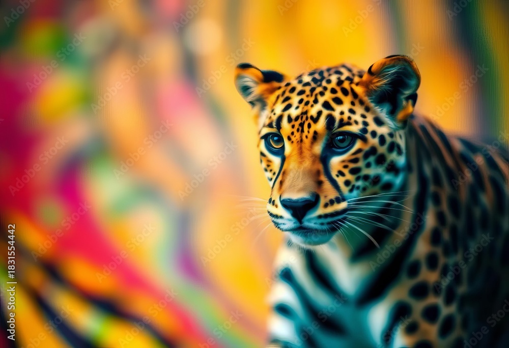 Fototapeta premium Blurry cheetah spots overlaying zebra stripes on a vibrant, abstract background, vibrant, zebra