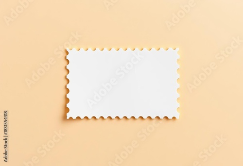 Blank white postage stamp mockup on beige background,  beige,  mockup
