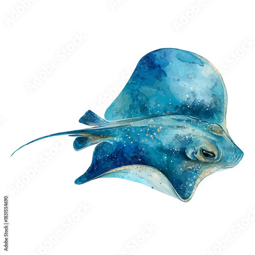 Stingray watercolor vector illustration, high-quality artwork isolated on a pure white background.