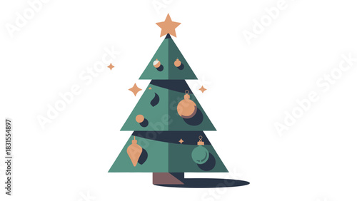 Festive Christmas Tree: A meticulously crafted vector illustration showcases a Christmas tree, decorated with elegant ornaments and a radiant star at its peak.