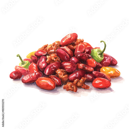 Chili Con Carne watercolor vector illustration, high-quality artwork isolated on a pure white background.