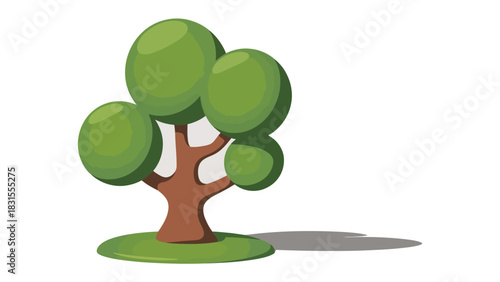 Stylized Cartoon Tree: A vibrant illustration of a charming cartoon tree, showcasing its lush green leaves, sturdy trunk, and casting a subtle shadow, capturing the essence of nature's simplicity.
