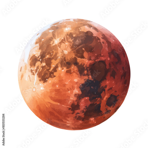 Watercolor painting of Lunar Eclipse, detailed and artistic vector illustration on a white background.