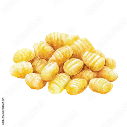 Stylized watercolor Gnocchi vector, modern artistic illustration with high-quality details on a pure white background.