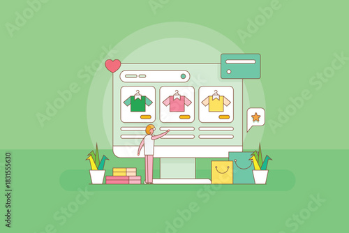 Consumer browsing ecommerce website and purchase fashion apparel items for upcoming festive holiday season.