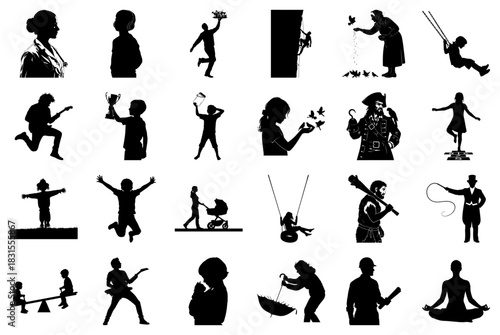 Assortment of Silhouettes Showing People in Action Keywords: silhouette, people, activity