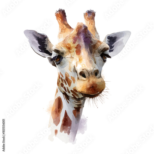Stylized watercolor Giraffe vector, modern artistic illustration with high-quality details on a pure white background.