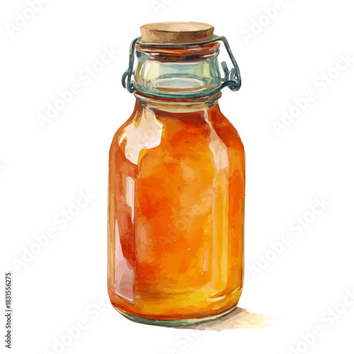 Stylized watercolor Kombucha vector, modern artistic illustration with high-quality details on a pure white background.