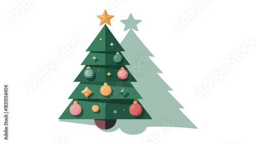 Festive Elegance: A minimalist Christmas tree illustration. A simple yet elegant Christmas tree illustration adorned with ornaments and a star, capturing the essence of the festive season.