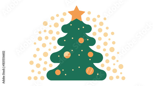 Festive Christmas Tree: A vibrant and cheerful Christmas tree, adorned with golden ornaments and topped with a shining star, radiates joy and holiday spirit.
