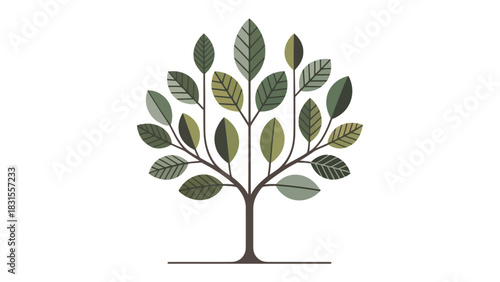 Eco-Tree Harmony: A stylized representation of a tree, its branches adorned with a collection of intricately designed leaves, evoking a sense of growth, sustainability, and harmony.