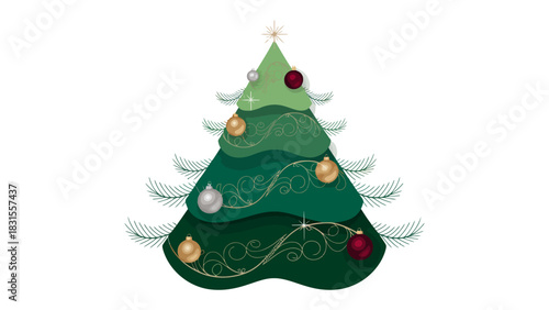 Festive Holiday Tree Illustration: A meticulously crafted illustration presents a vibrant christmas tree adorned with colorful ornaments and intricate detailing.
