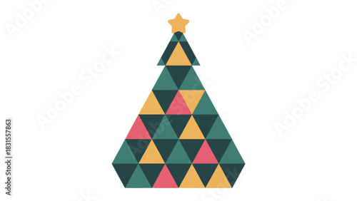 Geometric Christmas Tree: An elegant Christmas tree comprised of geometric shapes. Decorated with simple ornaments and a star, capturing the season's joy.
