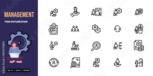 management thin outline icon set vector design good for web and mobile app
