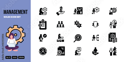 management solid icon set vector design good for web and mobile app