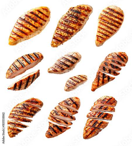 Wallpaper Mural Set of Sliced grilled turkey breast seasoned with spices isolated on white transparent background, concept of healthy food and barbecue Torontodigital.ca