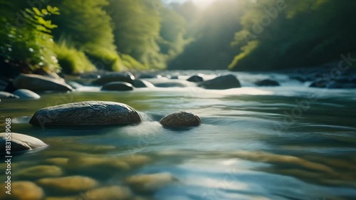 Cinematic Flowing River With Natural Scenic Landscape