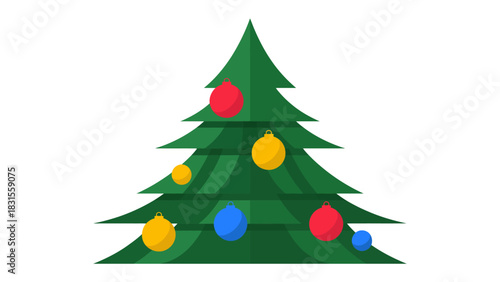 Festive Spruce Adornment: A vibrantly decorated spruce stands as a symbol of the holiday season, embellished with colorful ornaments that capture the essence of joy and celebration.