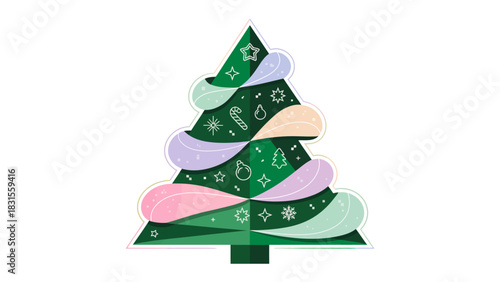 Festive Tree: A festive illustration of a Christmas tree with colorful ornaments, perfect for holiday-themed design.