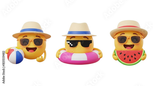 Summer Emoji Fun Sun, Beach Ball, Sunglasses, Floats, and Watermelon Delight