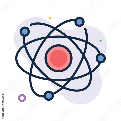 Atomic structure, flat outline icon of physics, chemistry, and STEM learning