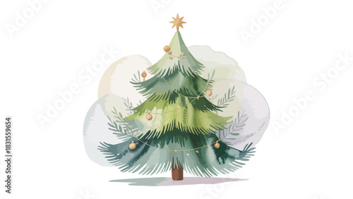 Festive Christmas Tree : A beautifully illustrated Christmas tree. Adorned with delicate ornaments and a shining star, bringing a touch of holiday cheer and festive spirit. 