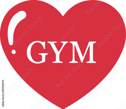 Red heart gym logo, fitness exercise passion flat vector icon