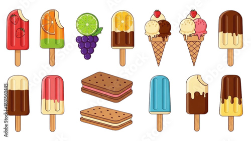 Colorful and Delicious Assortment of Frozen Treats and Summer Ice Cream Delights