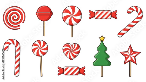 A delightful collection of classic holiday candies and festive sweets, perfect for seasonal celebrations and decorating designs