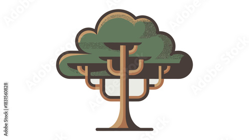 Illustrated Majestic Tree: This illustration showcases a stately tree in a stylized and elegant design. The image captures the essence of nature, with its full crown and sturdy trunk.