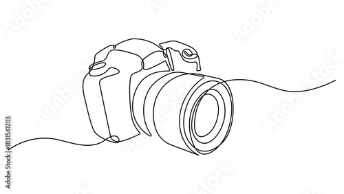 DSLR camera digital vector, Continuous one line drawing of professional photo camera vector illustration. Camera Icon. Digital single-lens reflex camera linear style. Editable stroke
