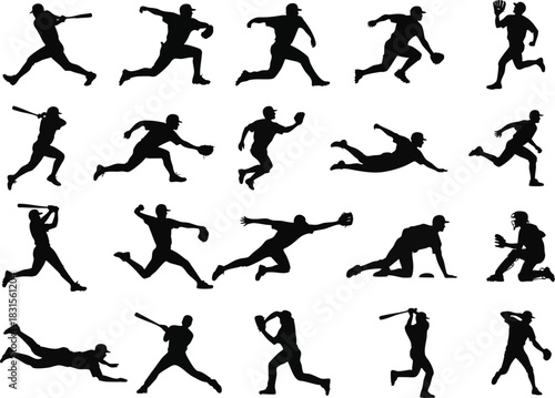 Vector set of Baseball Players Silhouettes