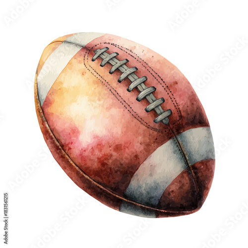 Rugby Ball watercolor drawing vector, premium quality illustration on a clean white background.